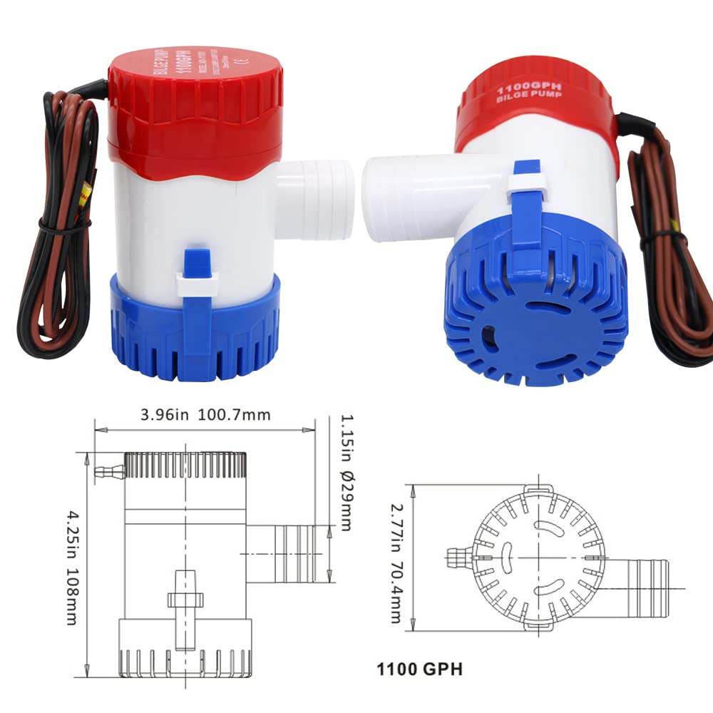 1100GPH 12V Electric Bilge Pump - Ultra Quiet Submersible Water Pump for Boats, Yachts, RVs & Pools | Marine Bilge Pump for Flood Control, Deck Drainage & Water Transfer