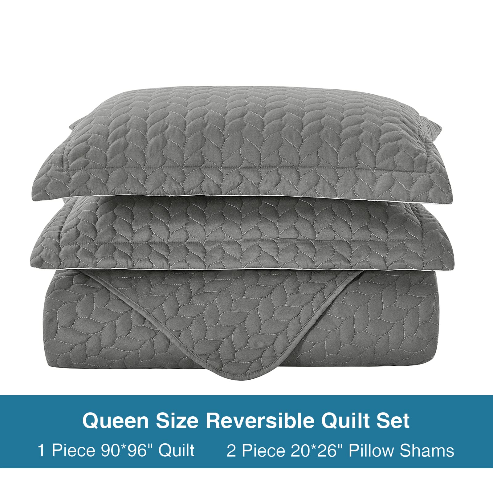 BYSURE All-Season Quilt Set - Queen Grey Microfiber Bedspread for Cozy Bedroom