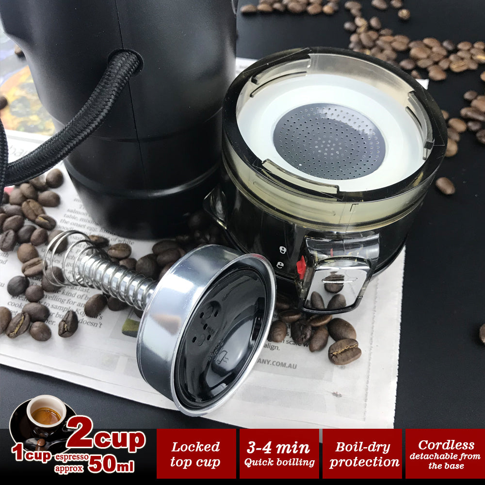 12V Car Espresso Moka Coffee Maker Set - Portable Travel Coffee Machine with 2 Cups for Road Trips & Camping | Perfect for Commuters, Truck Drivers & Outdoor Adventures