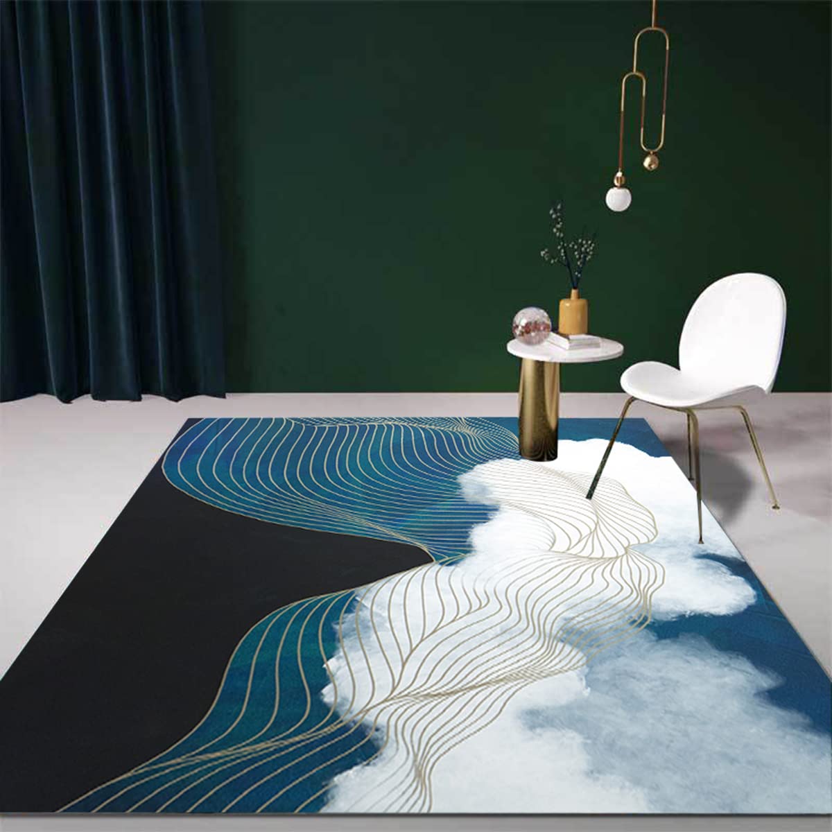 Retro Modern Abstract Area Rug 6x8 Feet - Blue Black Beige Soft Shaggy Throw Rug - Washable Thick Carpet for Living Room, Dining Room, Bedroom - Indoor Kitchen & Laundry Runner Rugs - Perfect for Boho Chic Home Decor & Cozy Spaces