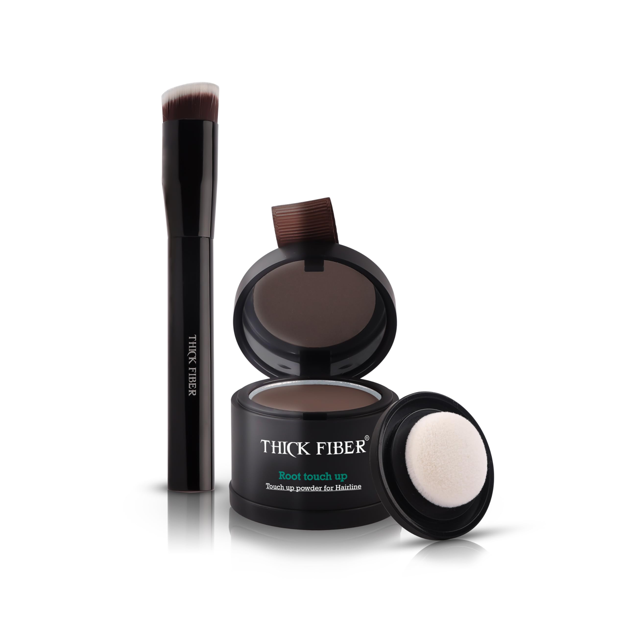 THICK FIBER Root Touch Up Powder - Water & Sweat Resistant Hair Loss Concealer for Thin Hair & Thinning Hairlines | Includes Brush (Medium Brown) | Perfect for Daily Use, Travel & Quick Hair Touch-Ups