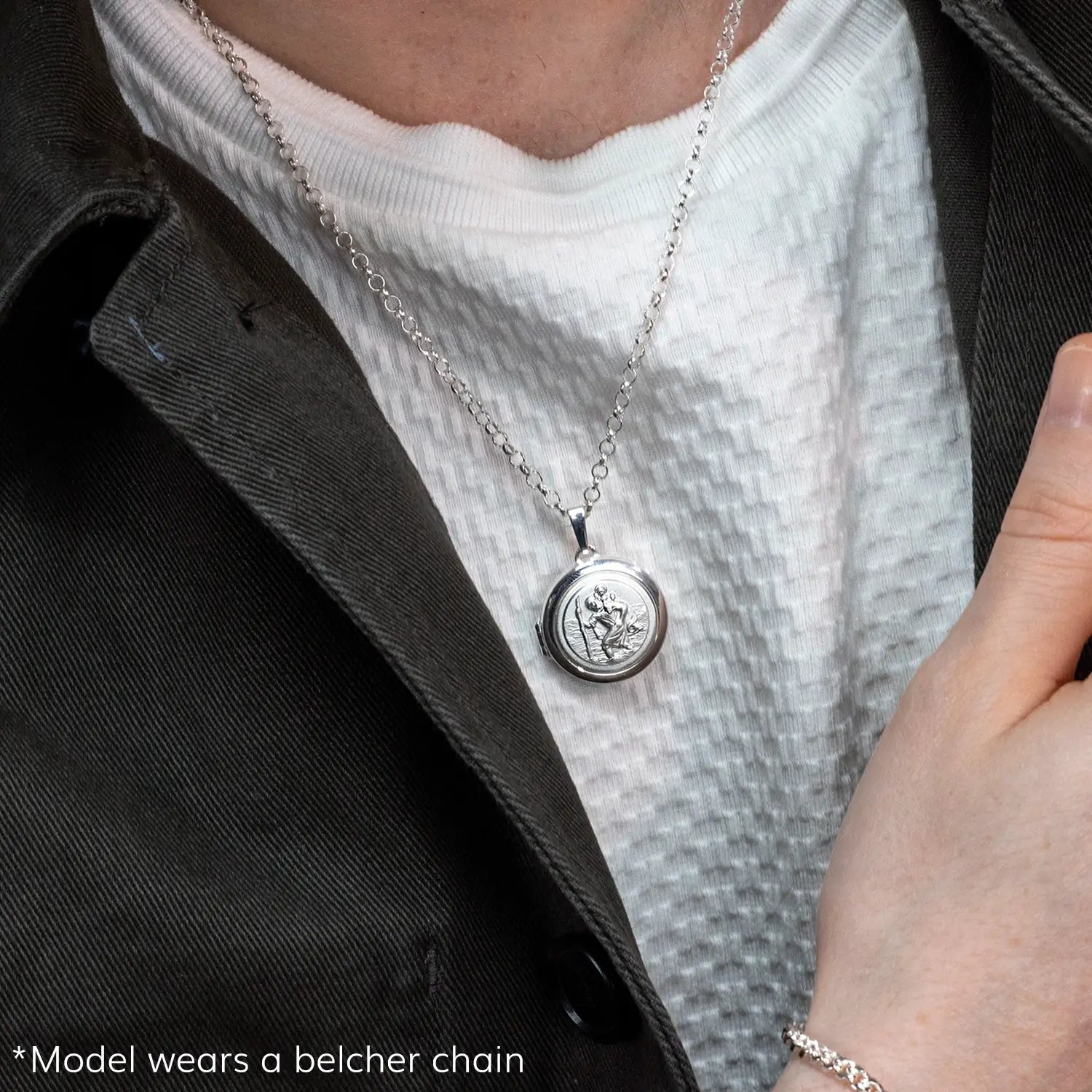 St Christopher Pendant Necklace for Men - Sterling Silver Religious Jewelry with Photo Insert - Perfect for Travel Protection & Gifts
