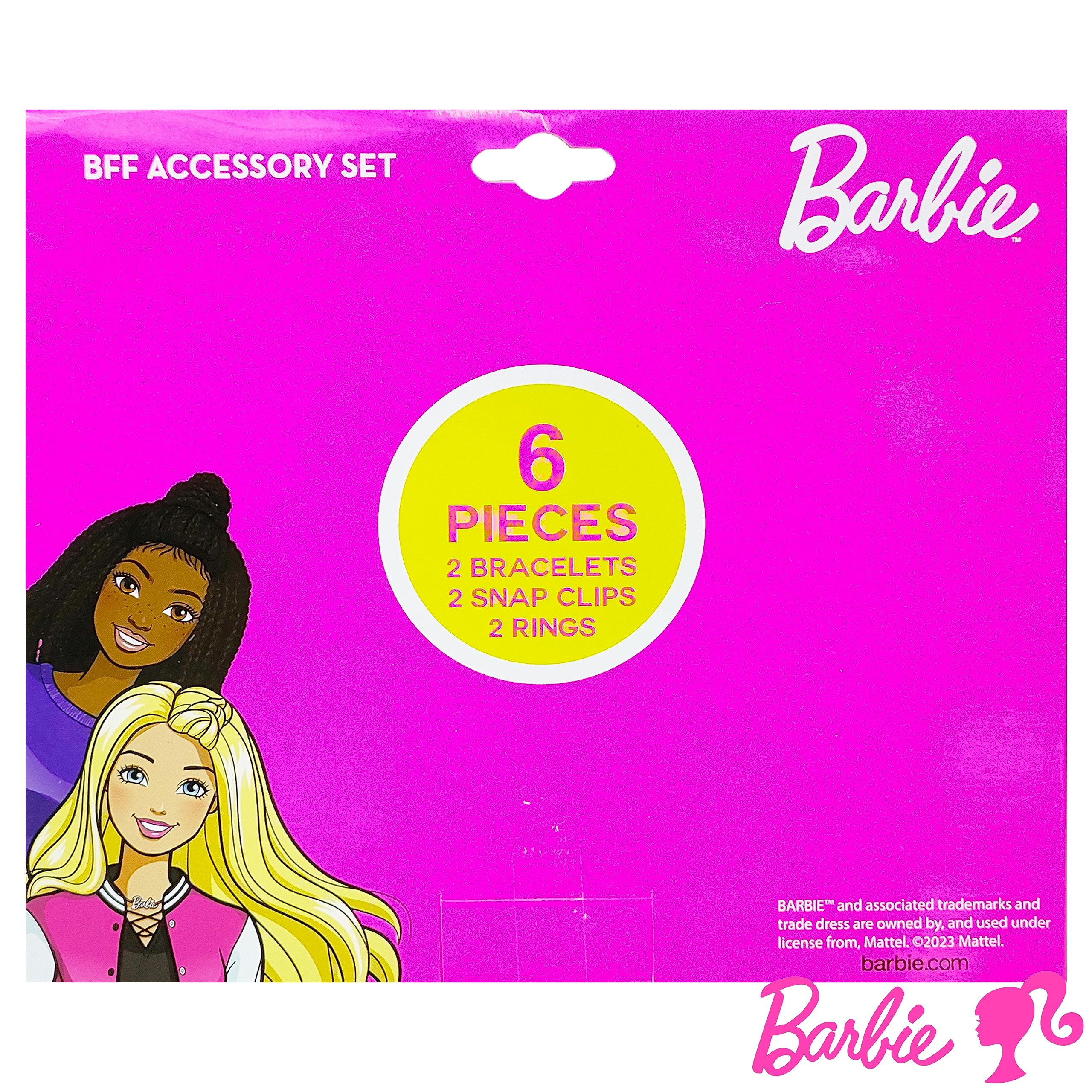 LUV HER Barbie Toy Jewelry Set for Girls - 6 Piece Accessory Box with 2 Rings, 2 Beaded Bracelets & Snap Hair Clips - Perfect Gift for 3+ Year Old Kids - Birthday Party, Dress Up Play & Pretend Play Accessories