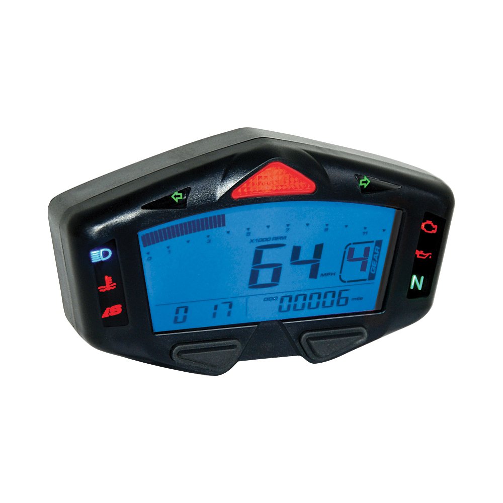 Koso BA038900 DB-03R Digital Multifunction Plug and Play Gauge - Universal Motorcycle & ATV Dashboard Display for Speed, RPM, Fuel & Temperature Monitoring