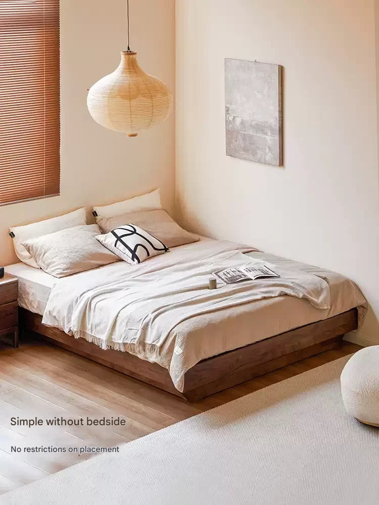 Solid Black Walnut Wood Platform Bed - No Headboard, Box Spring Free - Perfect for Modern Bedrooms & Minimalist Home Decor