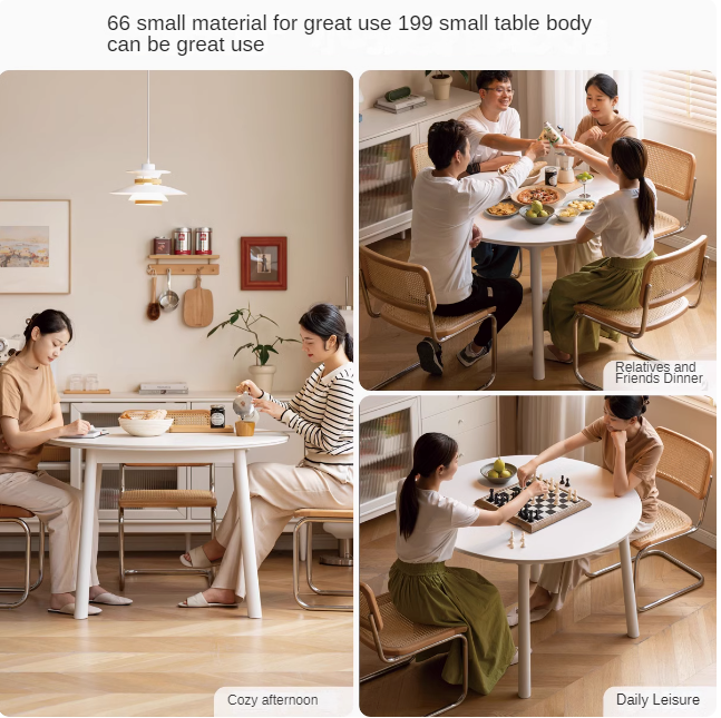 Birch Solid Wood Round Dining Table - White Cream Style Rock Board - Perfect for Modern Kitchens, Dining Rooms & Small Spaces
