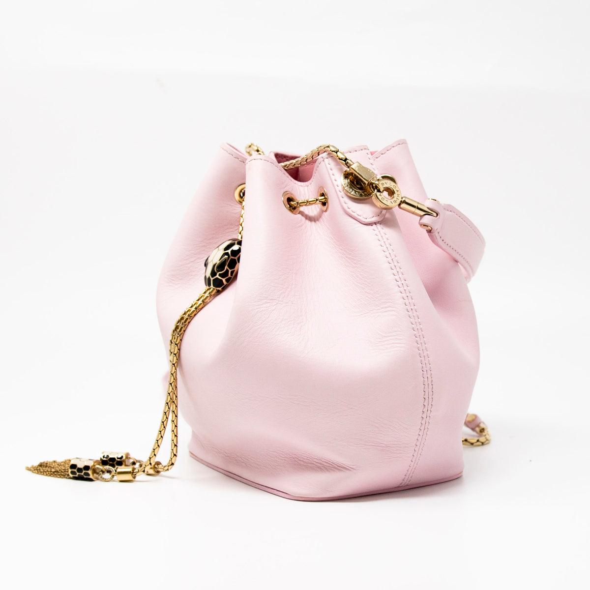Bvlgari Serpenti Forever Pink Leather Bucket Bag for Women - Luxury Designer Handbag for Evening Parties & Special Occasions