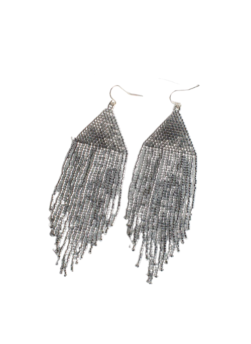Elegant Ivy Deep Silver Fringe Earrings for Women - Boho Chic Dangle Drop Earrings for Party, Wedding & Evening Occasions