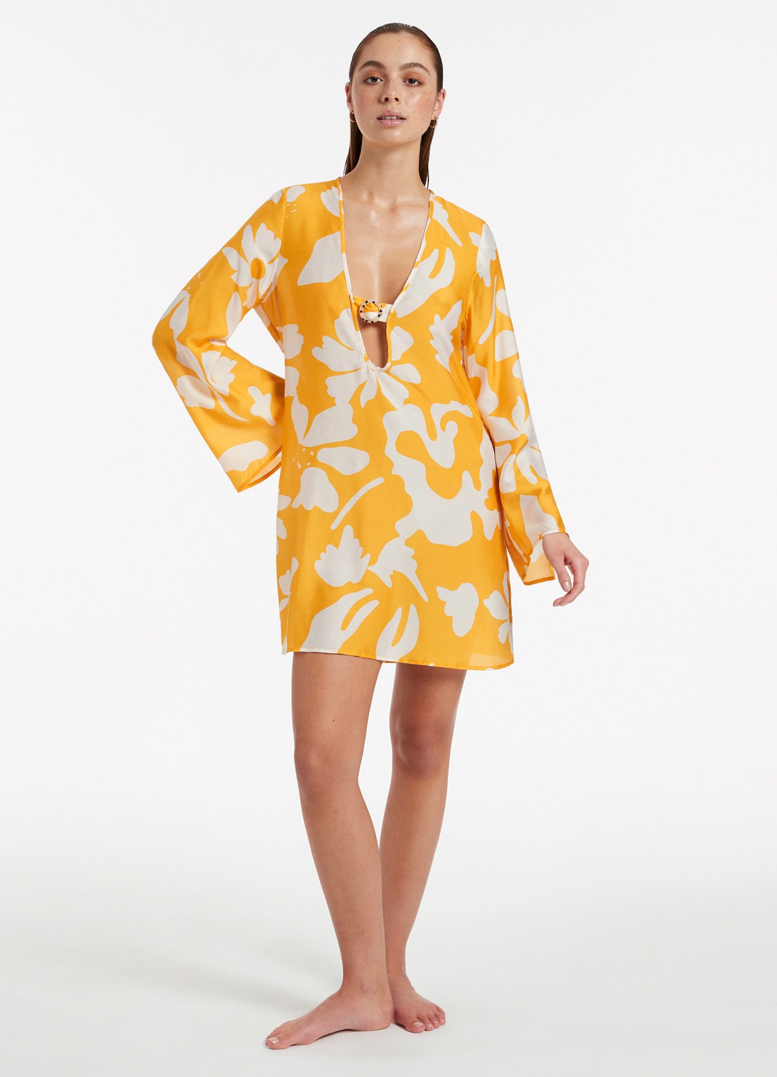 Emporio Kaftan Women's Floral Maxi Dress - Marigold Yellow Boho Chic Beach Cover Up for Vacation, Pool Party & Summer Outings