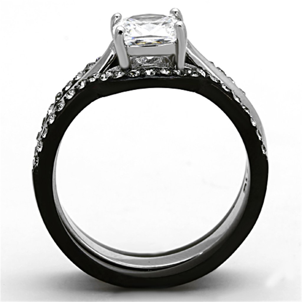 1.85ct Cushion Cut Cubic Zirconia Wedding Ring Set for Women Size 5-11 - Elegant Black Stainless Steel Jewelry for Bridal & Anniversary