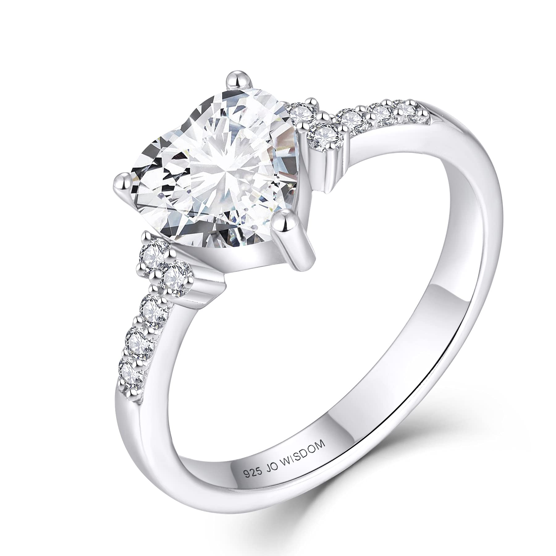 JO WISDOM 925 Sterling Silver Heart Promise Engagement Ring for Women - 7.5mm 5A Cubic Zirconia Wedding Band, Anniversary Gift for Her - Perfect for Proposals, Valentine's Day & Special Occasions