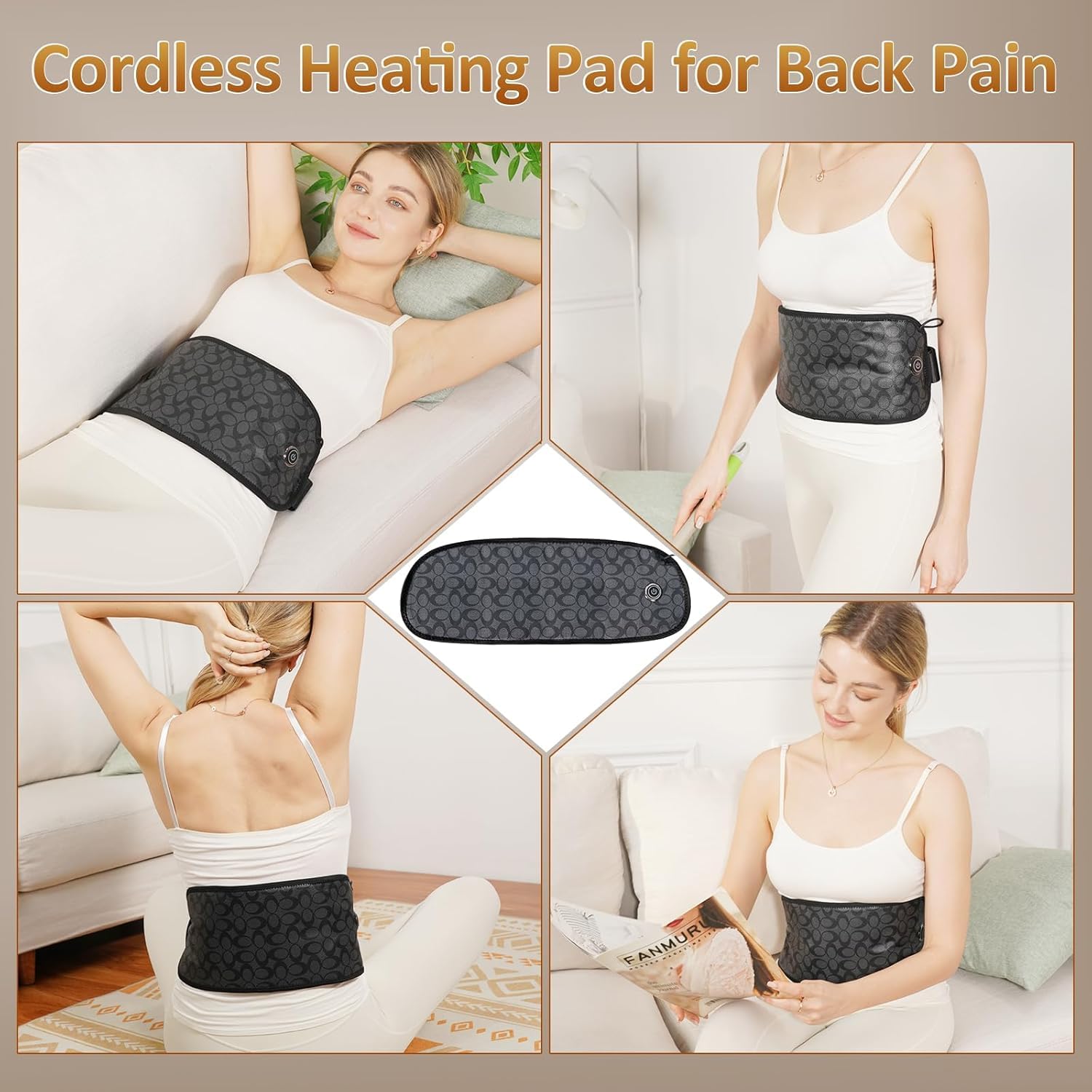 UTK Cordless Far Infrared Heating Pad for Lower Back Pain Relief - Wireless Heating Belt with 3 Heat Settings up to 149°F for Waist, Lumbar & Abdomen - Perfect for Home, Office & Travel Use