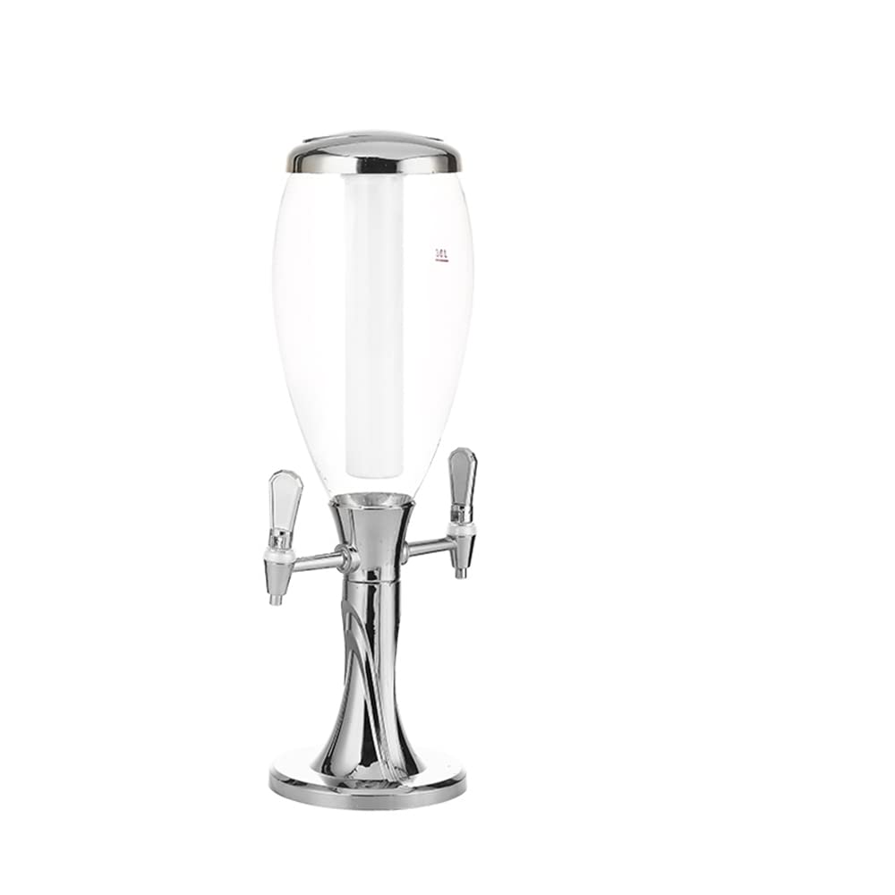3L Silver Tabletop Wine Beer Tower Dispenser with LED Lights & Removable Ice Tube - 2 Taps Beverage Cooler for Party, Bar, Home | Perfect for Weddings, BBQs & Outdoor Gatherings