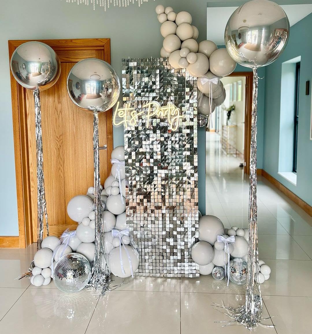 Silver Sequin Wall Backdrop - 12 Panels Glitter Party Background for Wedding, Baby Shower, Birthday Decor | Perfect for Photo Booths, Event Decorations & Celebrations