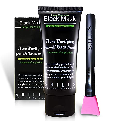 SHILLS Activated Charcoal Peel Off Face Mask - Deep Cleansing & Purifying Black Mask with Brush | Blackhead Remover, Pore Minimizer for Acne-Prone Skin | Perfect for Spa Night & Self-Care Routine