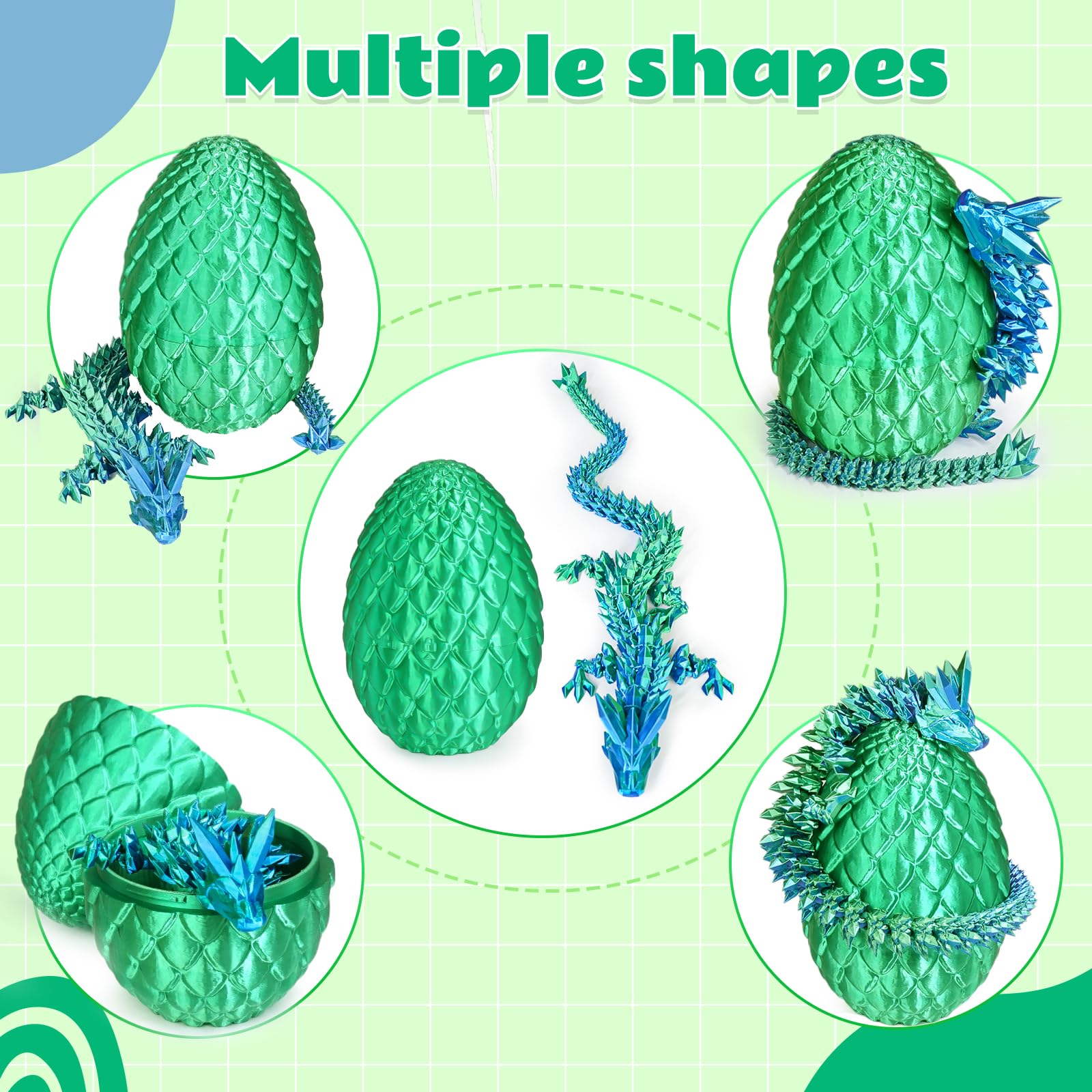 3D Printed Dragon Eggs - Articulated Fidget Toy for Kids & Adults - Office Desk Decor for Stress Relief