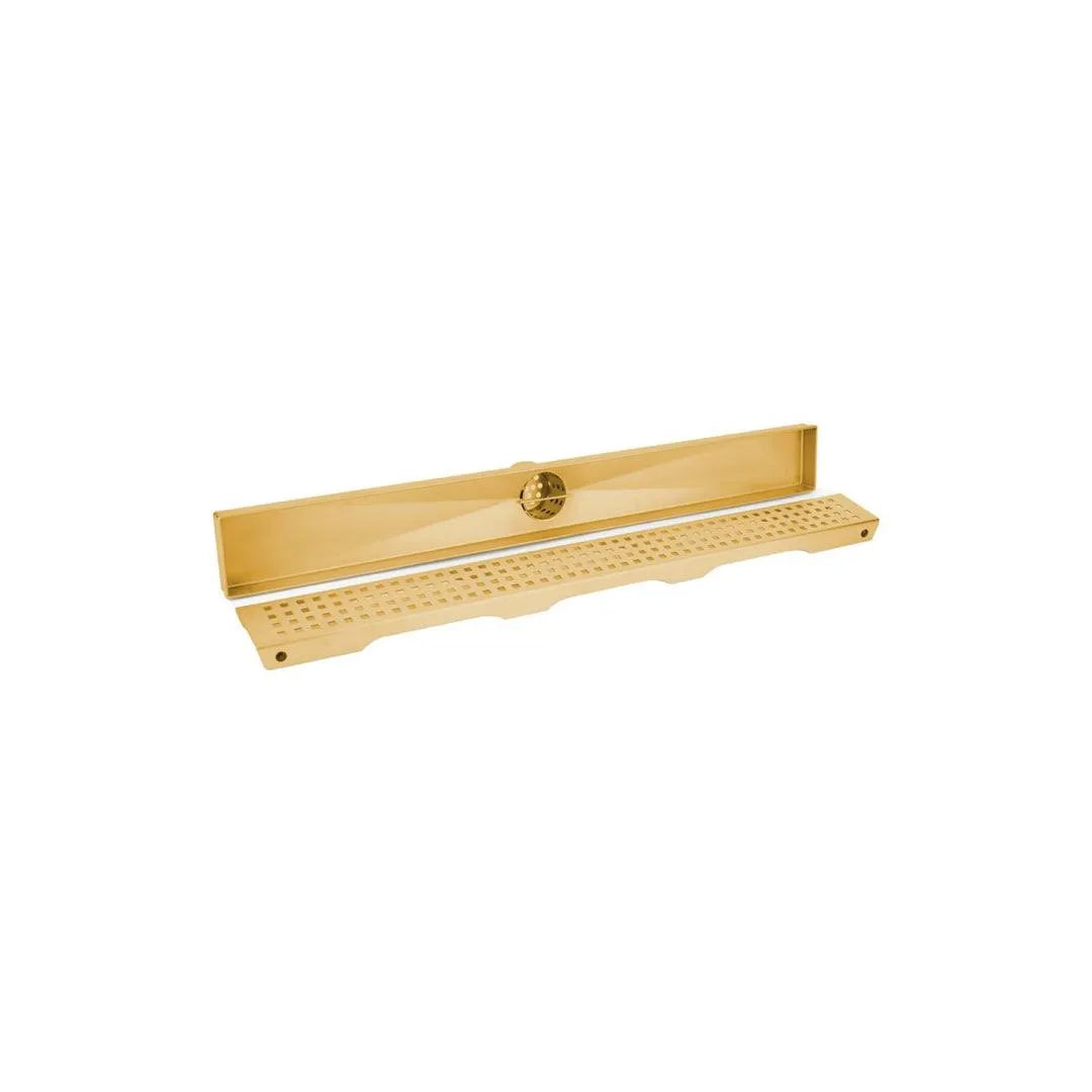 Stainless Steel Linear Drain Slot with Square Grid - 36 Small Squares in Golden Finish for Bathroom, Shower, and Pool Drainage