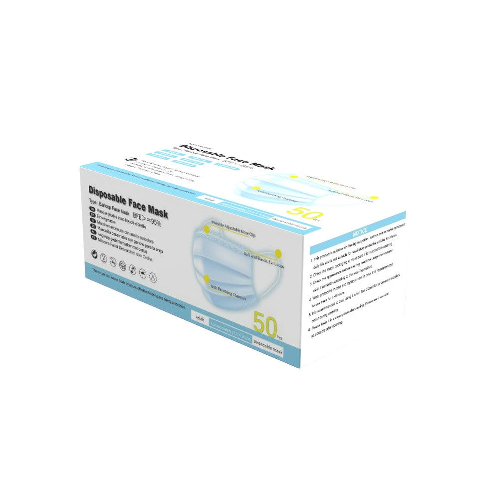 50-Pack Disposable Medical Face Masks - 3-Ply Protective PPE for Healthcare, Work & Daily Use - Breathable & Comfortable for Safety & Hygiene