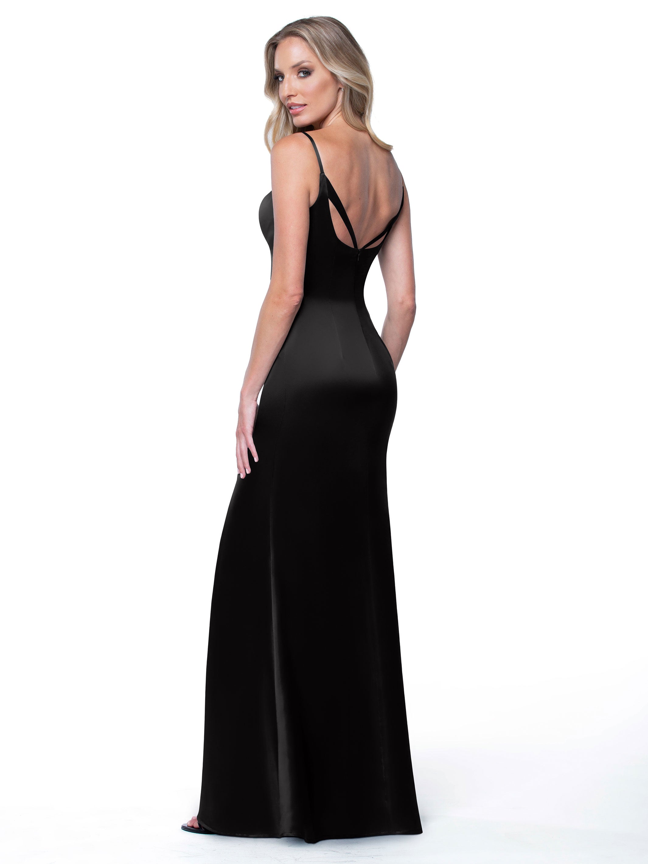 Elegant 80132 Fit and Flare Satin Bridesmaid Dress with Thigh High Slit - Perfect for Weddings, Proms, and Formal Events