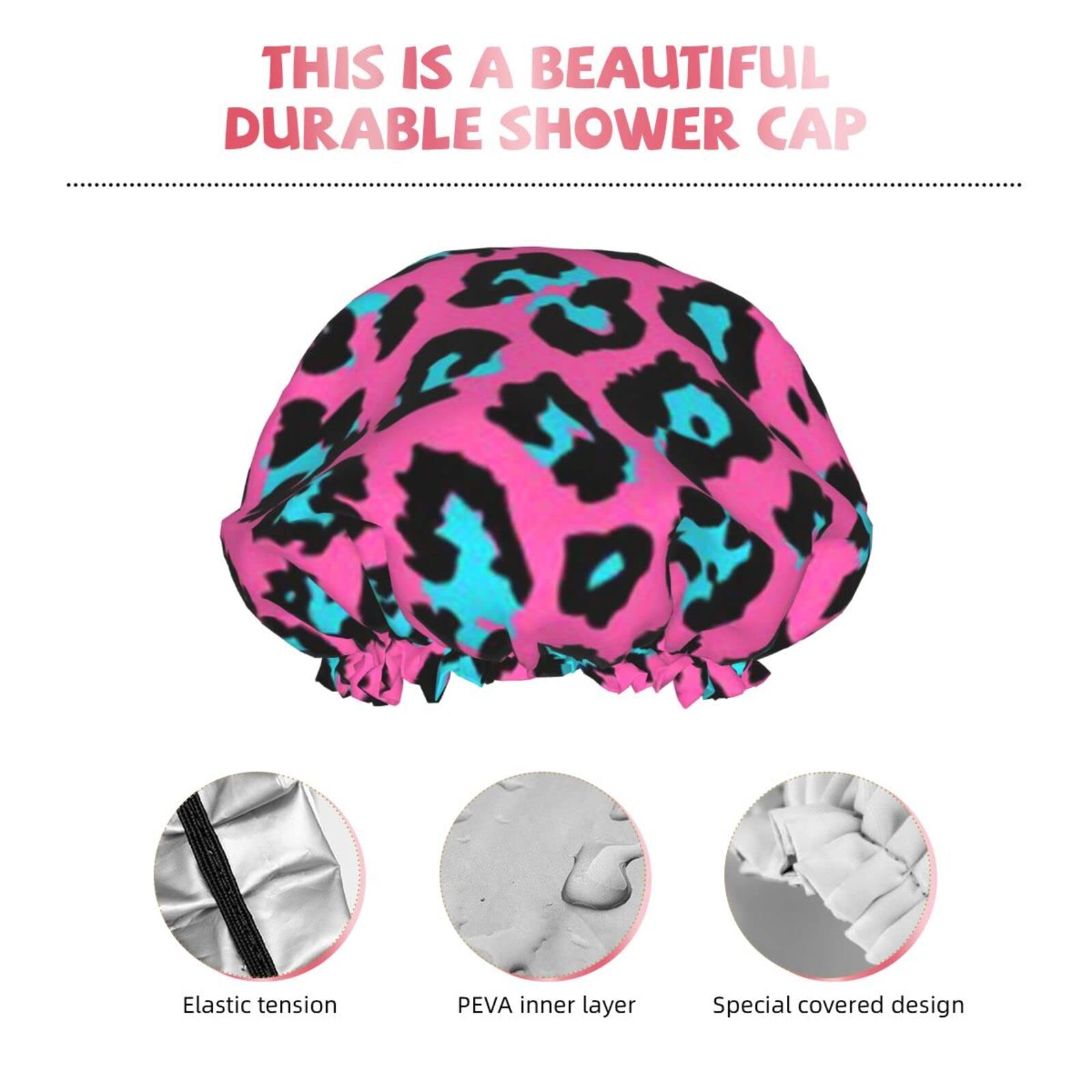 Waterproof Turquoise Leopard Print Shower Cap for Women - Reusable Bath Hair Cover for Shower, Swimming & Spa - Cute & Functional Bath Accessory
