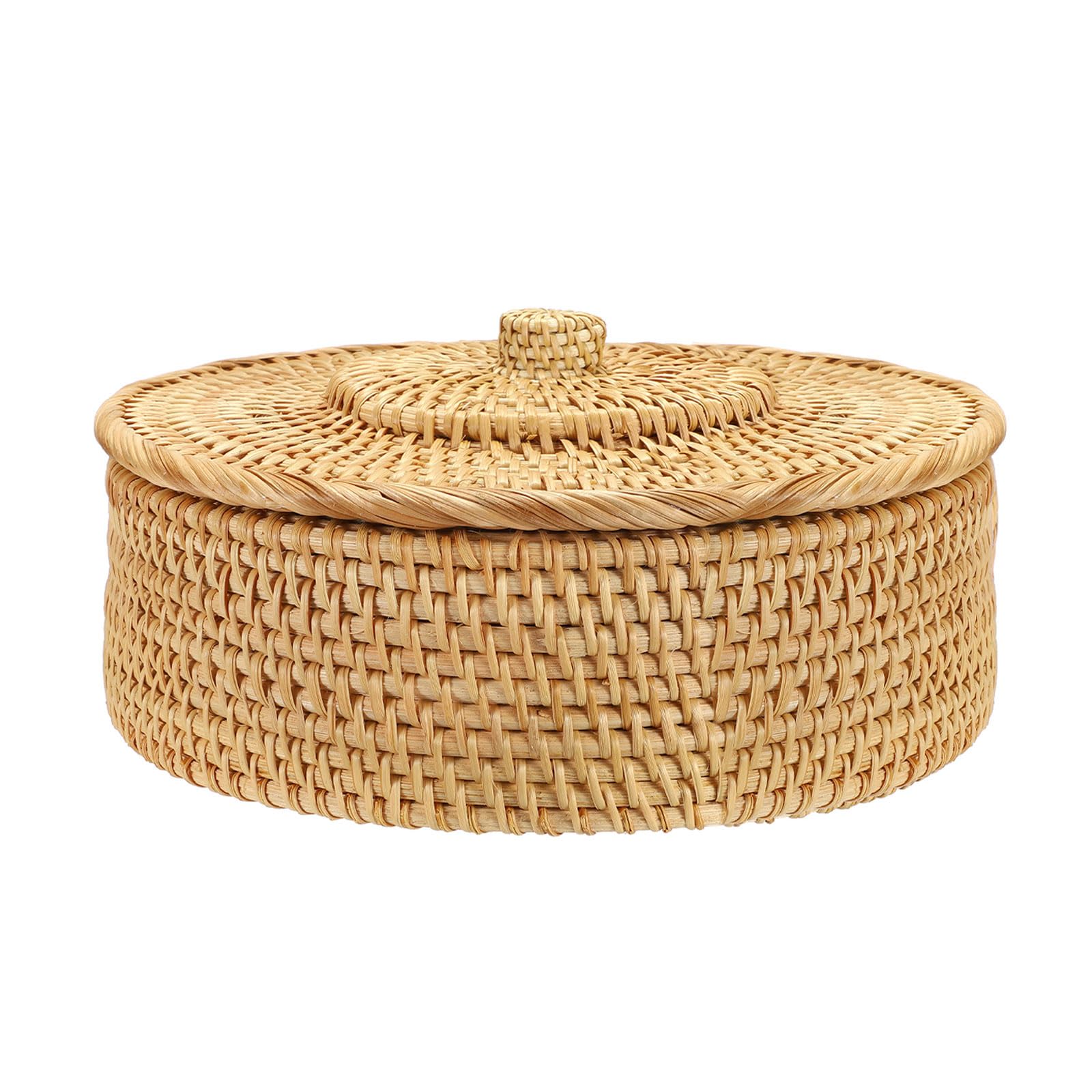 Round Rattan Basket with Lid - Small Wicker Storage for Home Decor