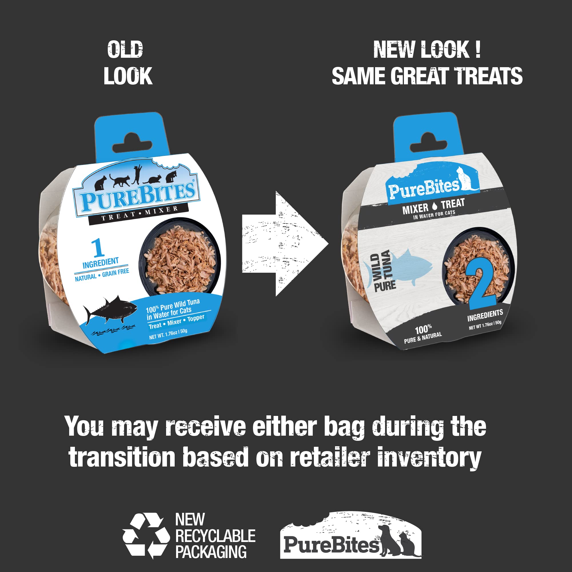 PureBites Mixers Wild Pacific Tuna in Water for Cats - 1.76 oz / 50 g - Healthy Cat Treats for Training, Rewards & Mealtime Toppers