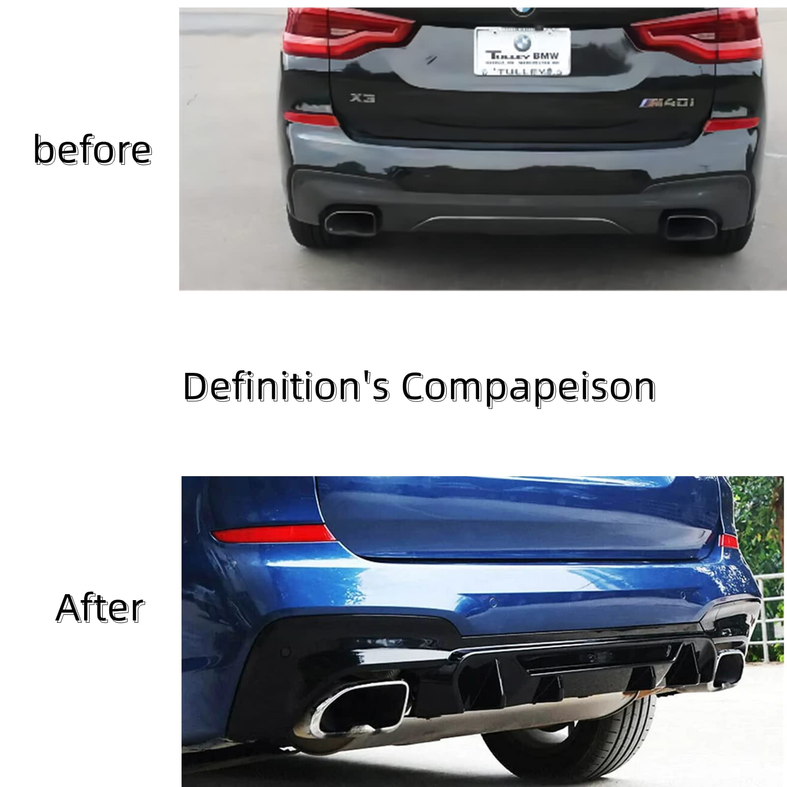 BMW X3 G01 M40i Rear Diffuser (2018-2021) - Gloss Black ABS Bumper Lip Spoiler for Enhanced Aerodynamics & Sporty Look | Perfect for Car Enthusiasts & Performance Upgrades