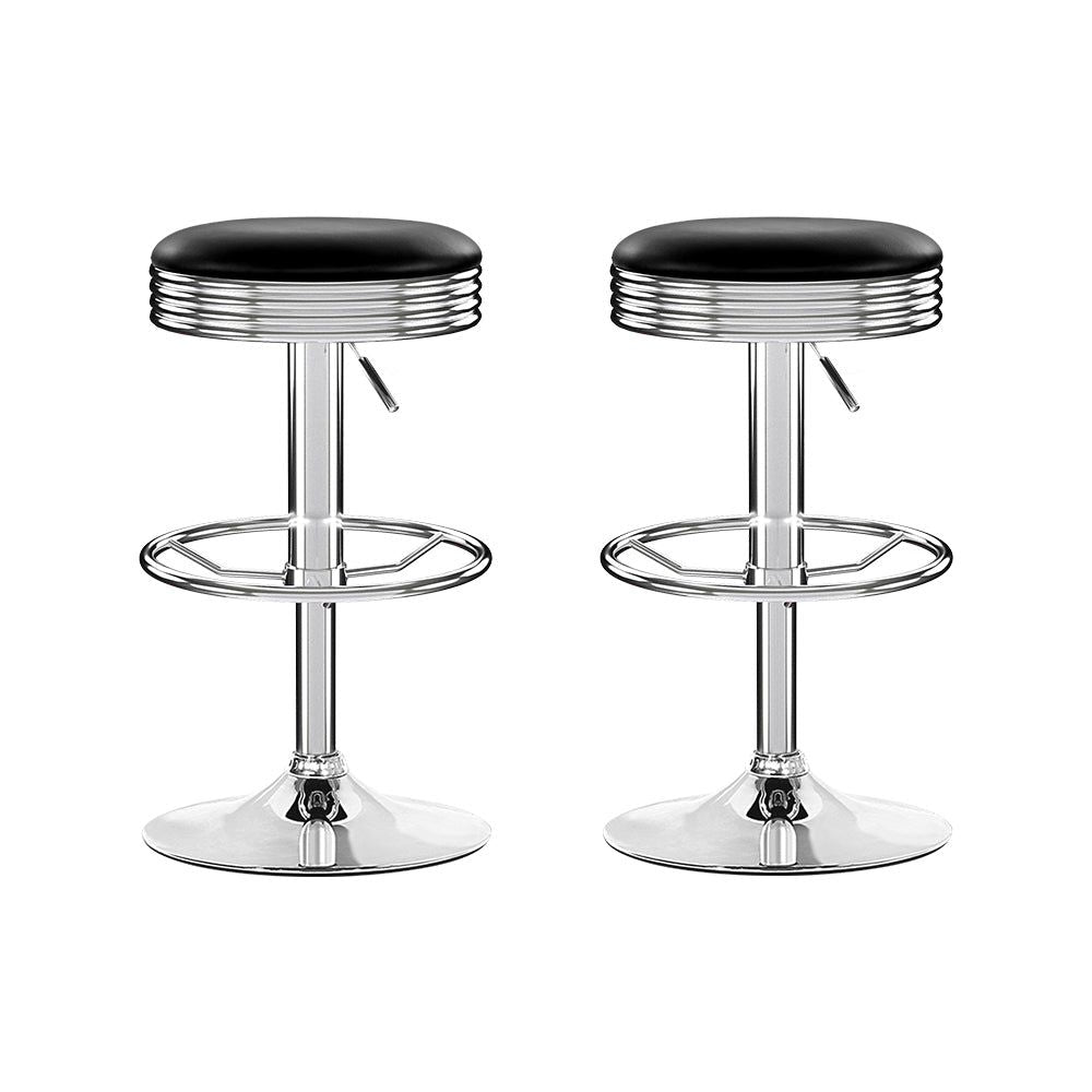 Modern Backless PU Leather Bar Stools with Chrome Base - Set of 2 for Kitchen Island, Breakfast Nook & Home Bar - Black & Chrome