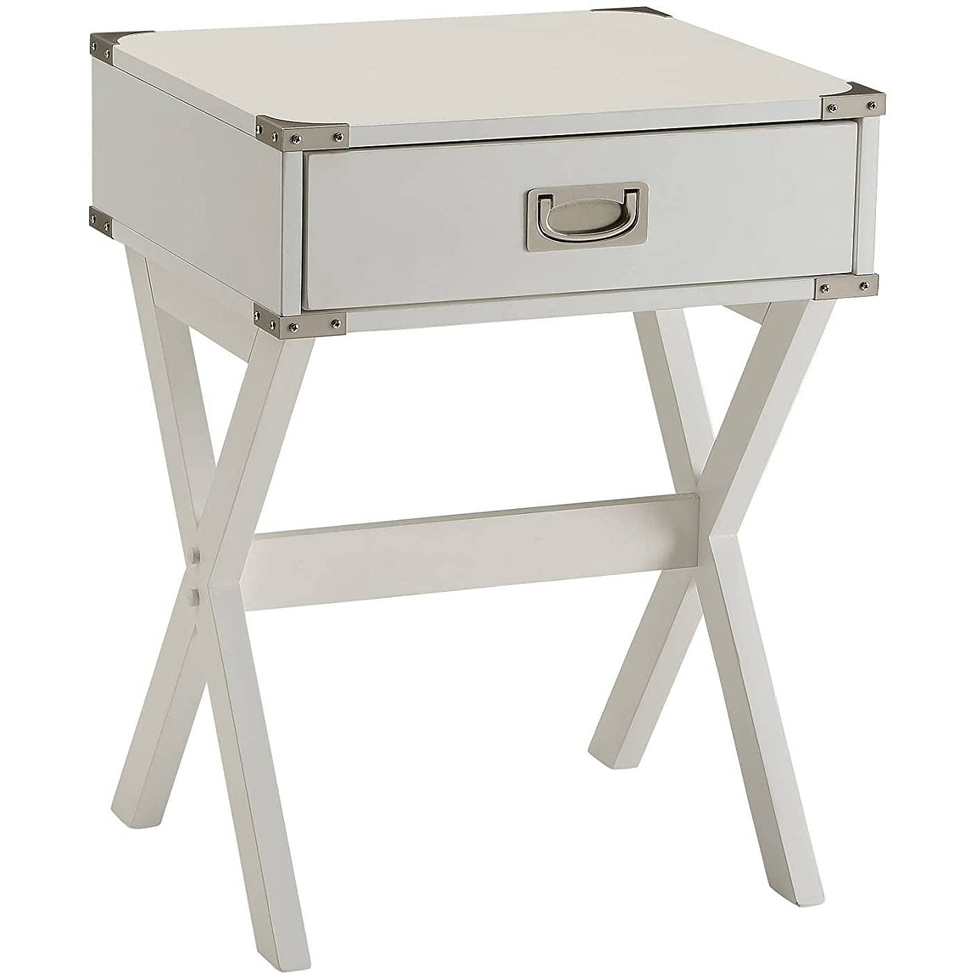BOWERY HILL White Wooden End Table with Drawer - Modern Side Table for Living Room, Bedroom & Office - Perfect Nightstand or Accent Table