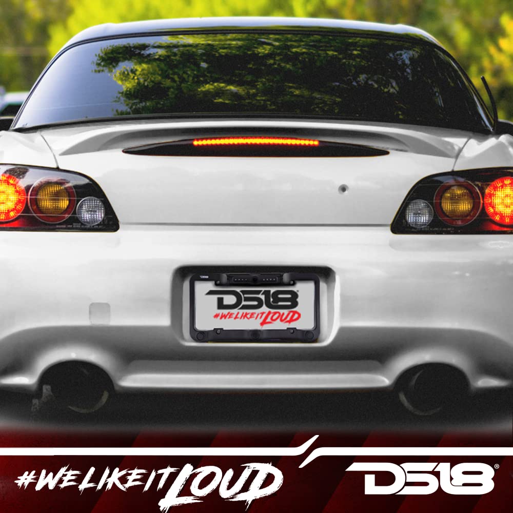 DS18 RCS2IN1LP-BK Waterproof License Plate Reverse Camera with Backup Buzzer & LED Night Vision - Parking Assistance, Rear View Safety for Trucks, SUVs, RVs | Easy Installation, All-Weather Performance