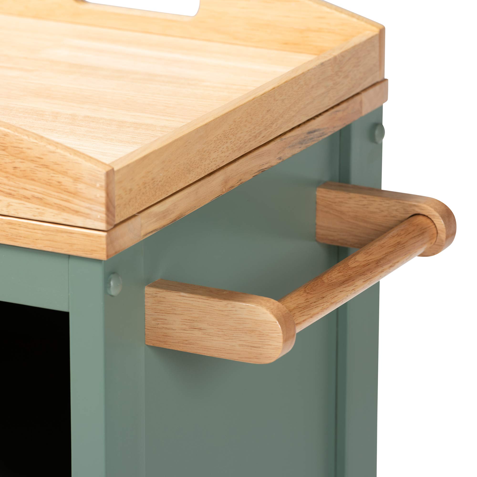 Baxton Studio Rolling Utility Cart with Wheels - Green/Natural Wood Finish for Kitchen, Office, or Craft Room Organization
