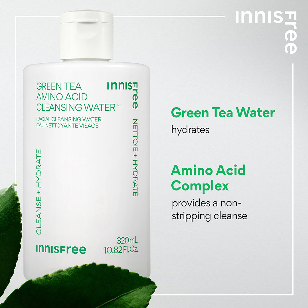 Best Green Tea Amino Acid Cleansing Water for Face - Gentle Hydrating Makeup Remover & Daily Facial Cleanser | Perfect for Sensitive Skin & Morning/Night Routine