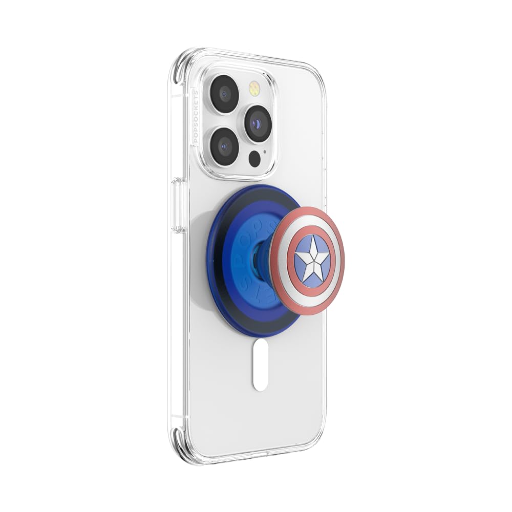 PopSockets PopGrip Round for MagSafe - Magnetic Phone Grip & Stand with Swappable Top (Includes Magsafe Adapter Ring) | Compatible with iPhone & Smartphone Cases | Enamel Captain America Design | Perfect for Hands-Free Viewing, Secure Grip & Wireless Charging