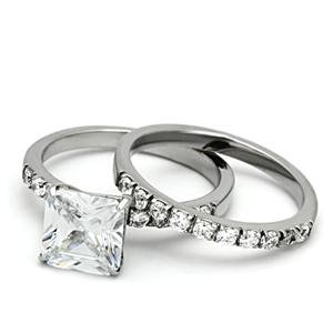 Stainless Steel Clear Princess Cut CZ Wedding Ring Set for Women - Elegant Bridal Jewelry for Engagement, Anniversary & Special Occasions