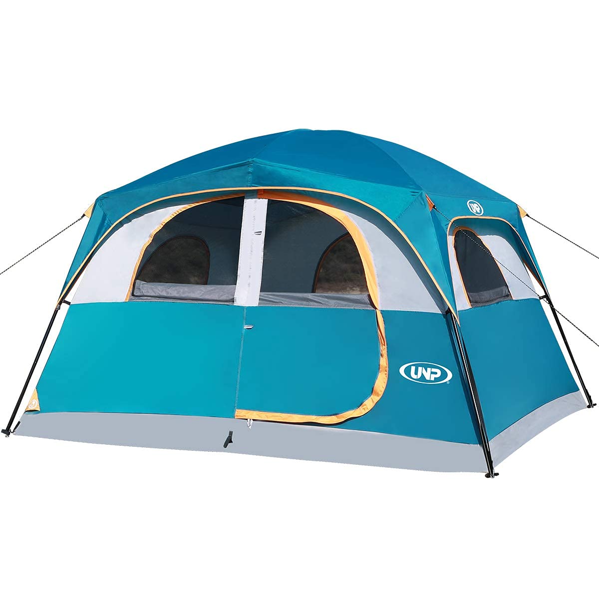 UNP 6-Person Waterproof Windproof Double Layer Family Camping Tent - Easy Setup, 1 Mesh Door & 5 Large Mesh Windows, 10'X9'X78in - Perfect for Backpacking, Hiking, and Outdoor Adventures