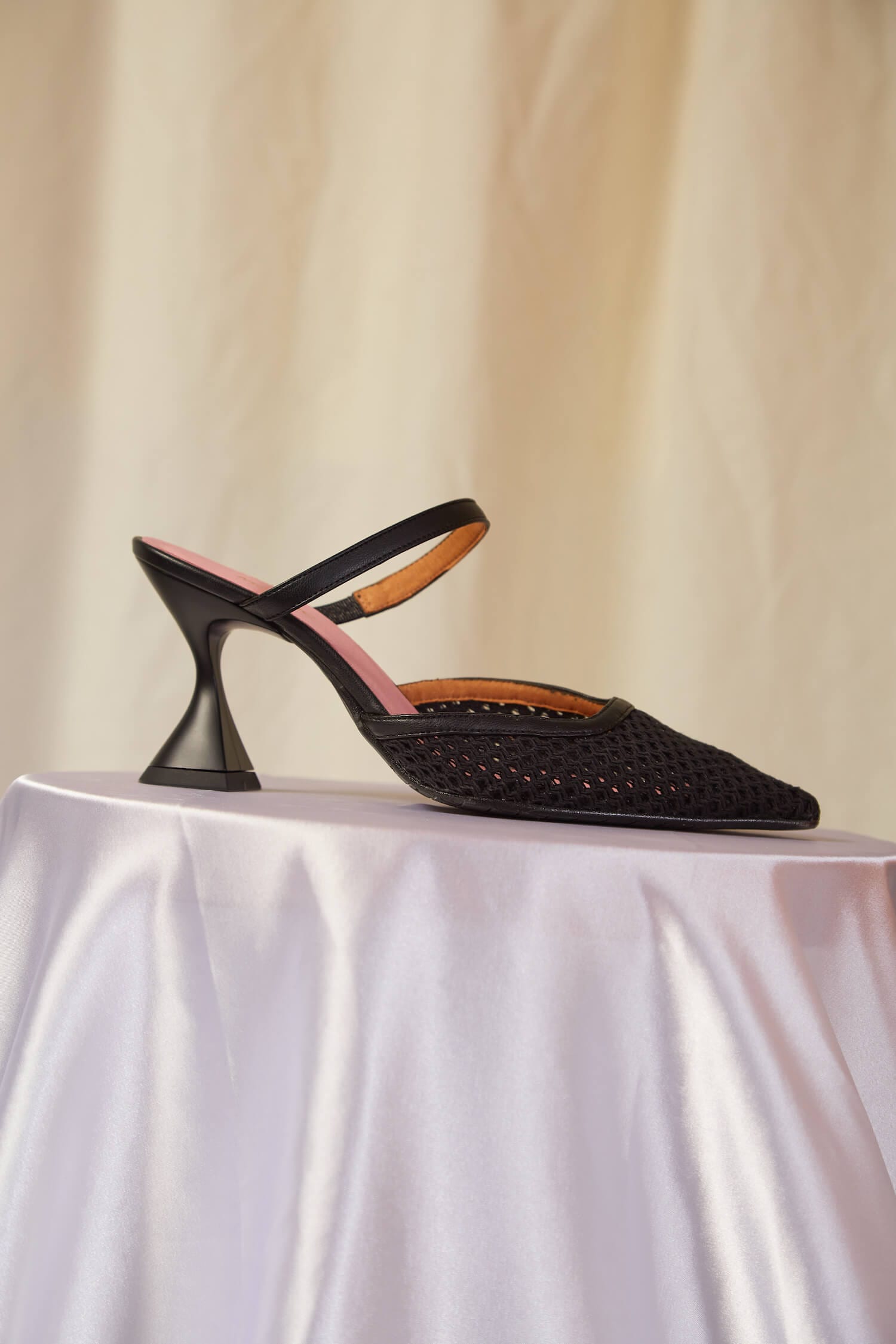 Ibiza Women's Black Cotton Mesh Pointed Heels - Comfortable High Heels for Party, Wedding & Evening Events