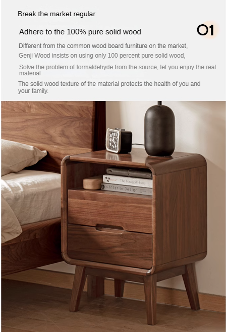 Black Walnut Solid Wood Modern Nightstand - Small Bedside Table with Storage Drawer for Bedroom, Living Room, or Office