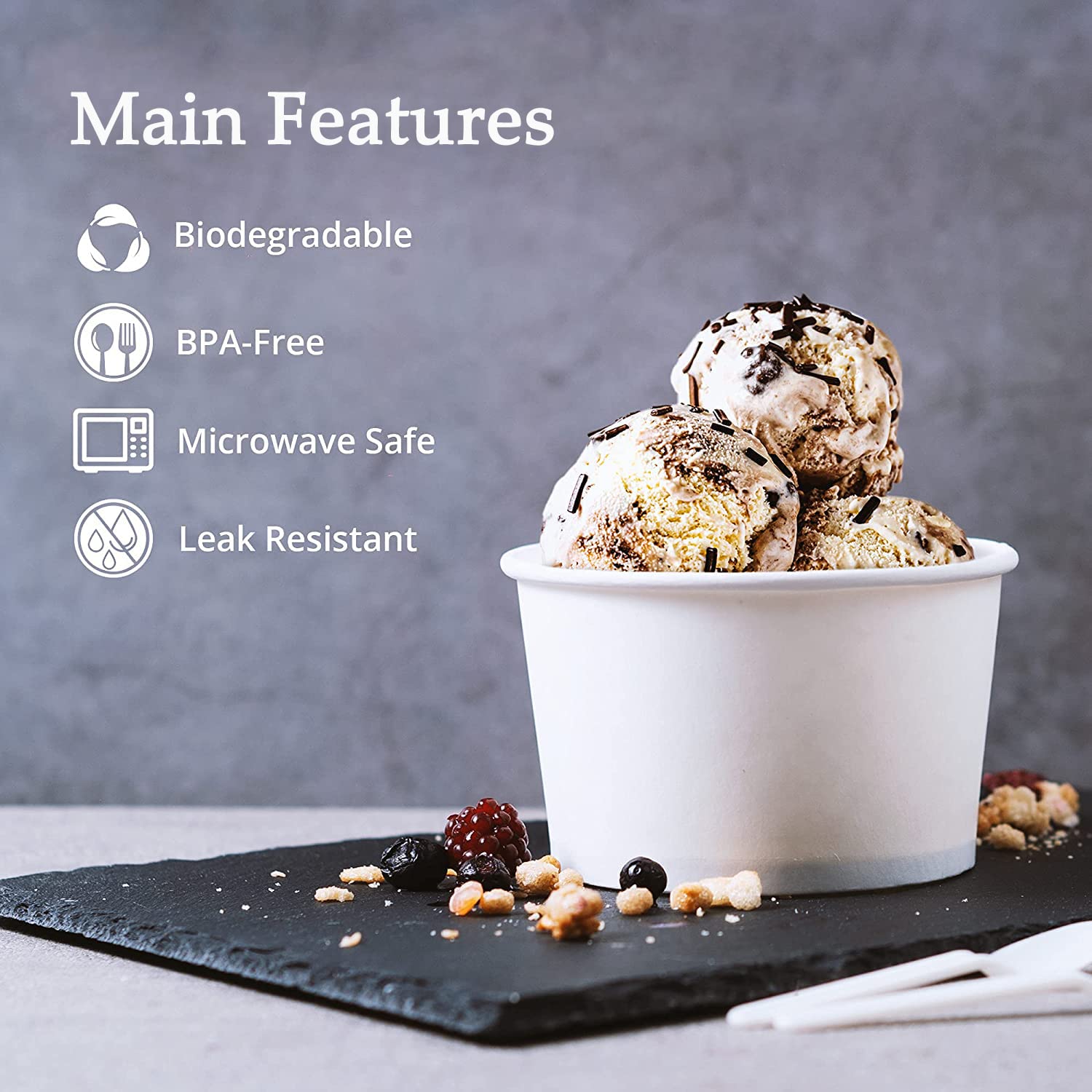 50-Pack 12 oz Disposable White Ice Cream Cups with Lids - Medium Hot & Cold Paper Food Containers for Takeout, Desserts, Parties, and Catering