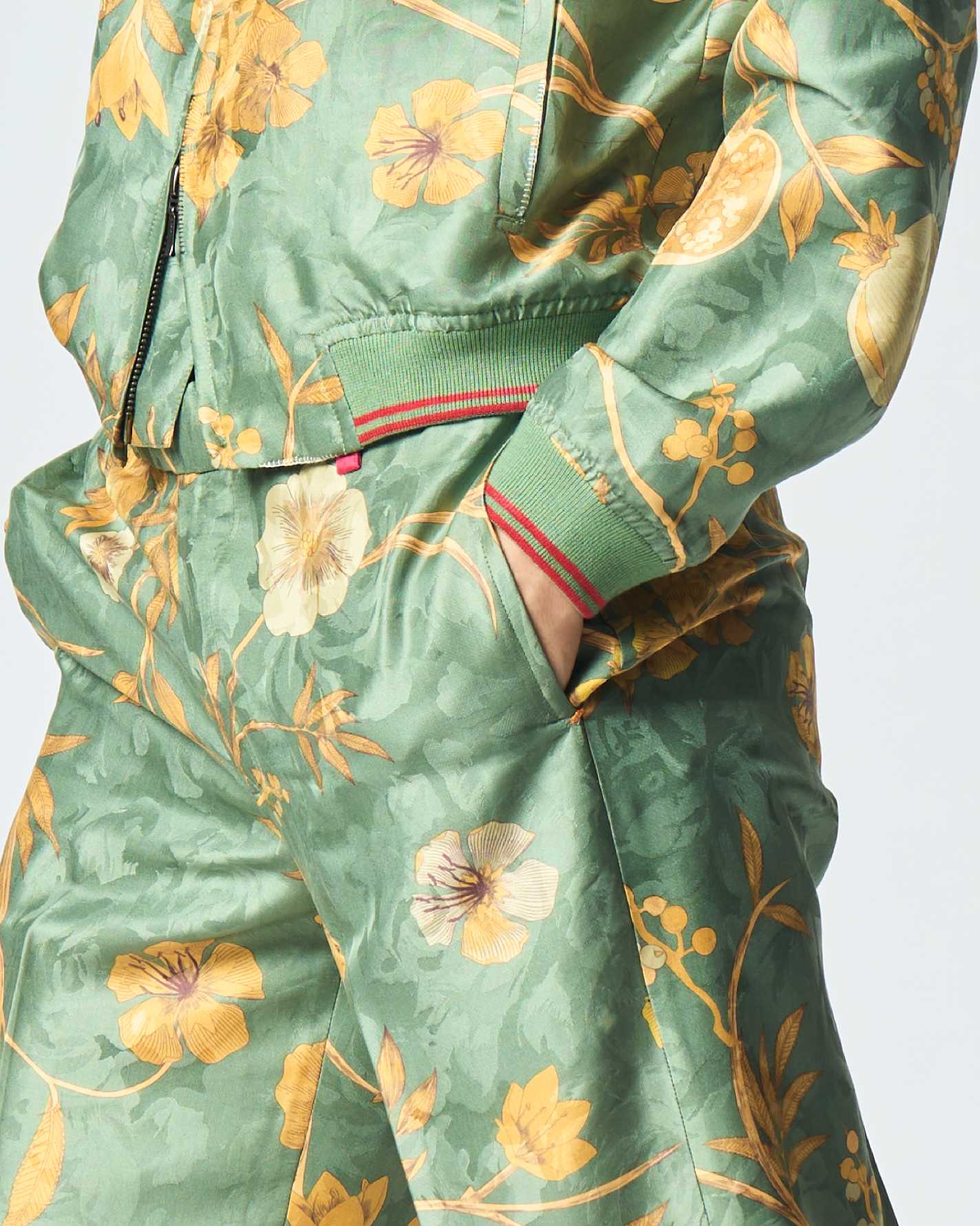 Premium Straight Fit Silk Damask Trousers in Sage Green - Elegant Office Wear & Formal Occasions