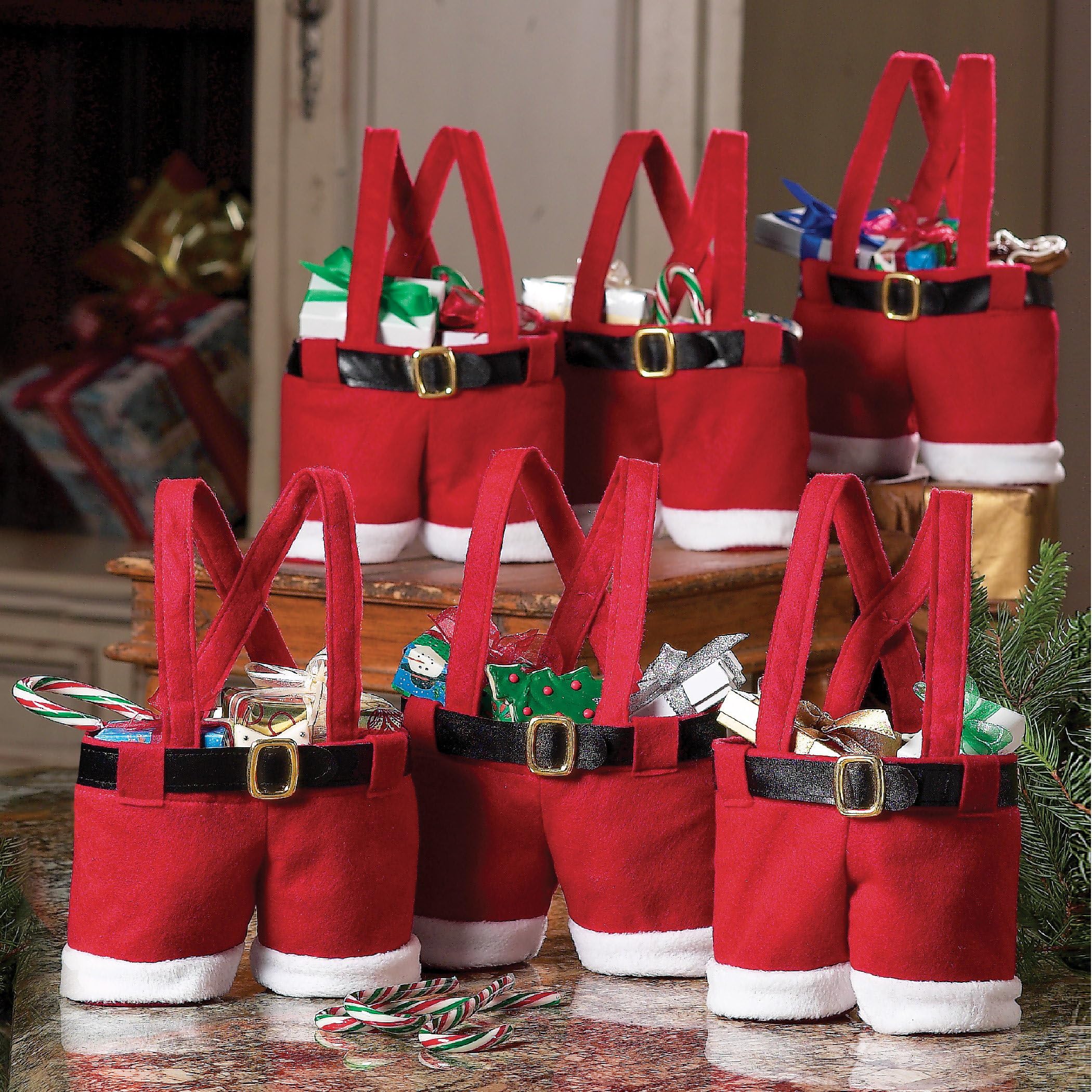 Santa Pants Gift Bags 9x11.5in for Christmas Treats & Gifts