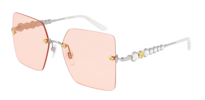 Gucci GG 0644S 003 Silver/ Pink Square Rimless Women's Sunglasses