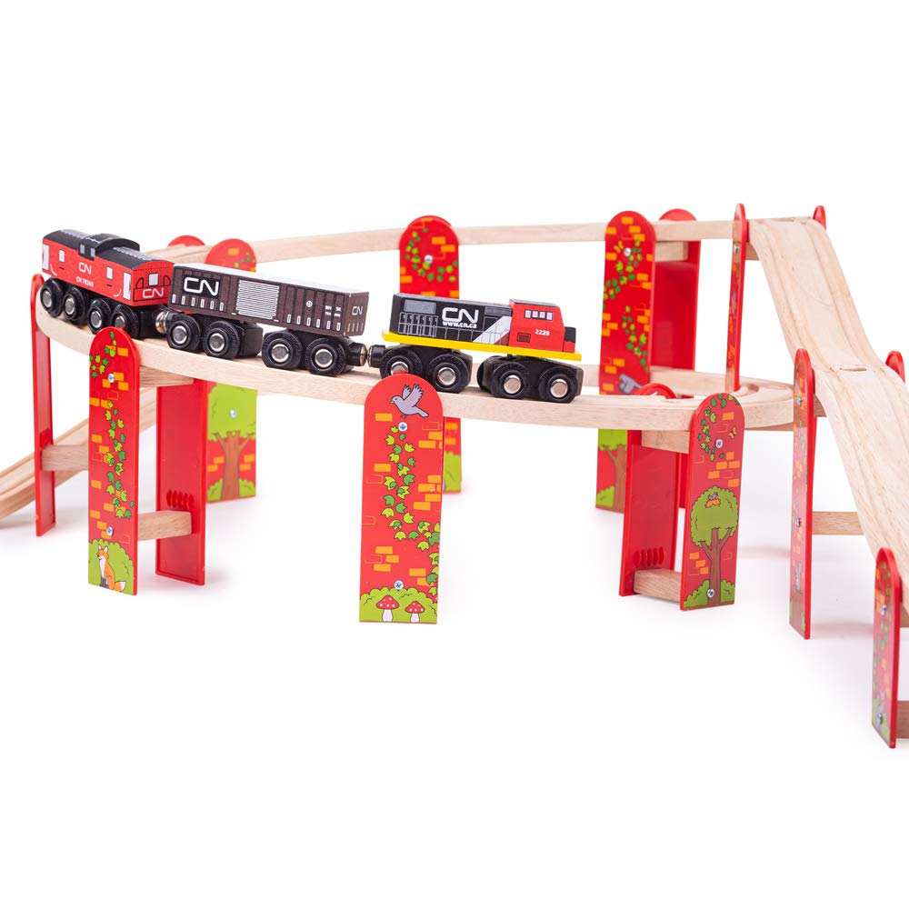 Bigjigs Rail High Level Wooden Train Track Expansion Pack - Compatible with Brio & Thomas - Wooden Train Accessories for Kids Ages 3-5 - Perfect for Building Elevated Railway Scenes & Creative Play