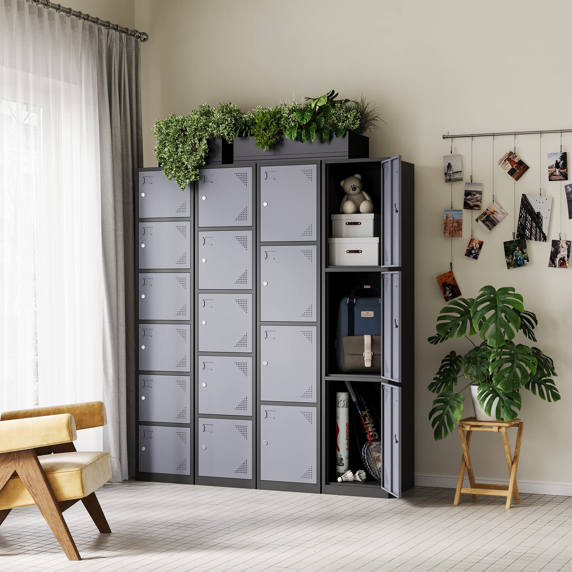 Letaya 6-Door Metal Storage Locker - Steel Organizer Cabinet with Lock for Employees, School, Gym, Home & Office - Secure Storage Solution for Staff Belongings, Kids Room Organization & Workplace Essentials (Black Gray)