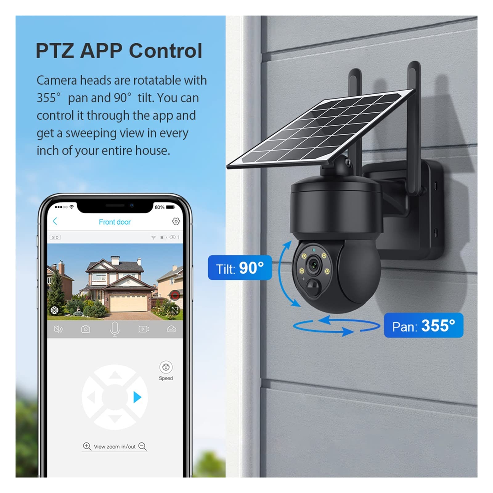SilteD 5MP Solar Security Camera Outdoor - 4G SIM/WiFi Wireless PTZ IP Camera with 12000mAh Battery, Long Standby for Home Surveillance | Weatherproof Video Monitoring for Yard, Garage & Property Protection