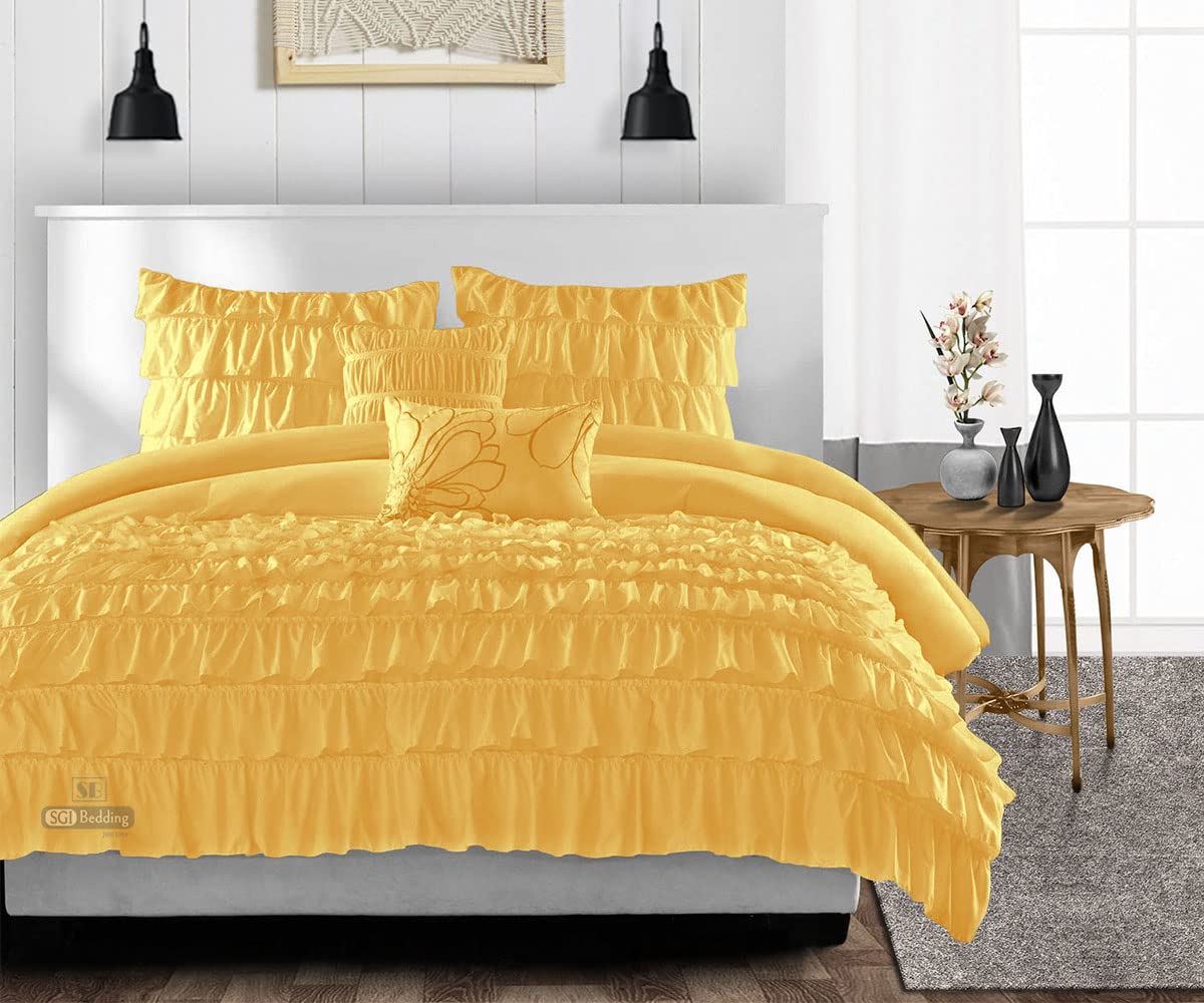 California King Comforter Set - 300 GSM Plush Siliconized Microfiber Fill, 600 TC Egyptian Cotton Shell with Ruffles & Piping - Ultra Soft & Fluffy Duvet Insert with Matching Pillowcases - Perfect for Master Bedroom, Guest Room & Luxury Hotel Decor
