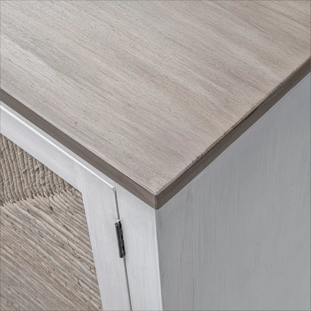Handmade Indian Solid Mango Wood Sideboard - Ethereal Whites Carved Furniture for Dining Room & Living Room Storage