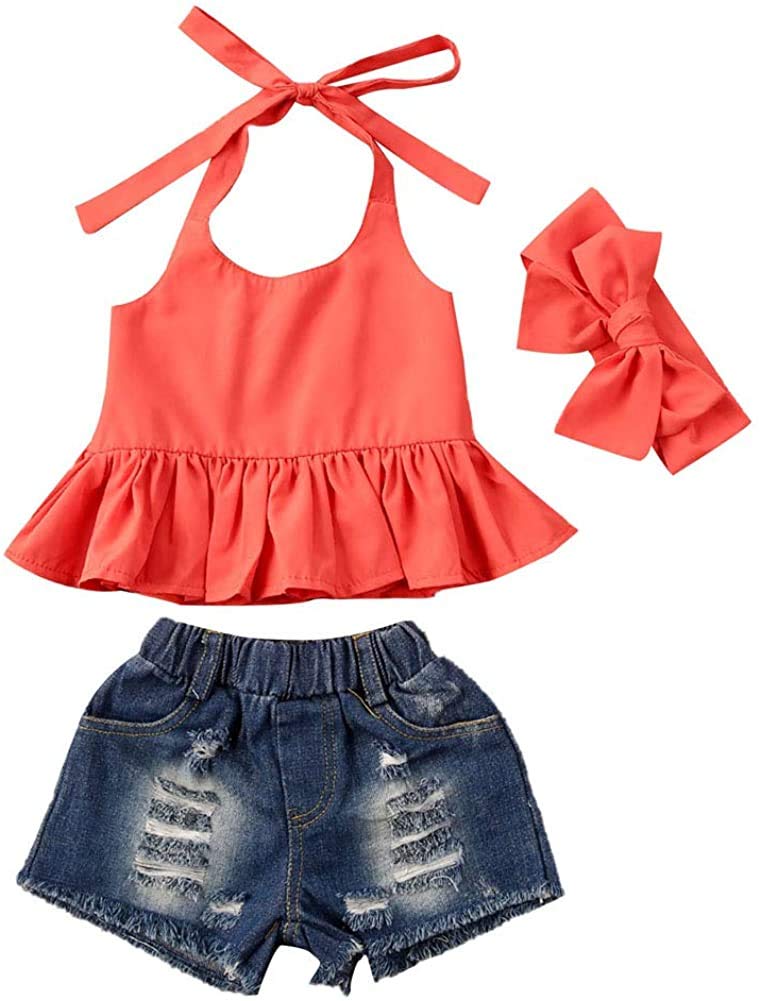 Toddler Baby Girls Denim Outfit Set - Sleeveless Vest Top & Ripped Jean Shorts | Summer Clothes for Playdates & Outdoor Adventures