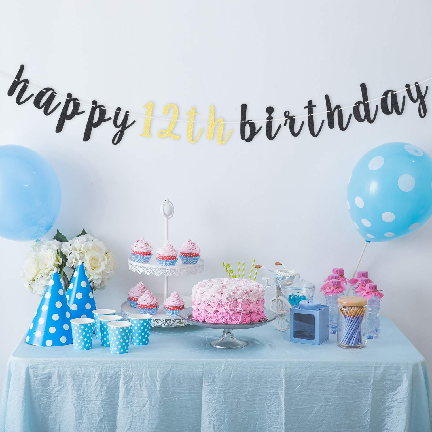 12th Birthday Party Decorations Set - Glitter Garland Banner & Backdrop Sign for 'Cheers to Twelve' Theme | Perfect for Girls & Boys Birthday Celebrations, Photo Booths, and Home Decor