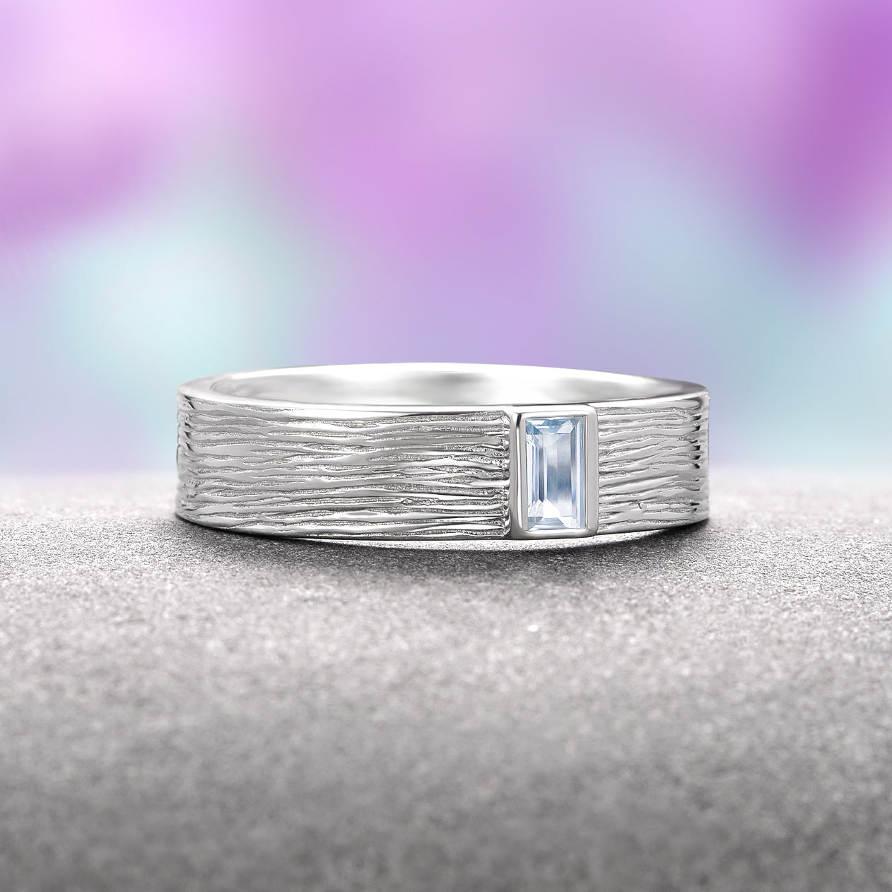 Rustic Aquamarine Wedding Band - 5MM 925 Sterling Silver Ring for Women - Handmade Vintage Style Jewelry for Engagement, Anniversary & Special Occasions