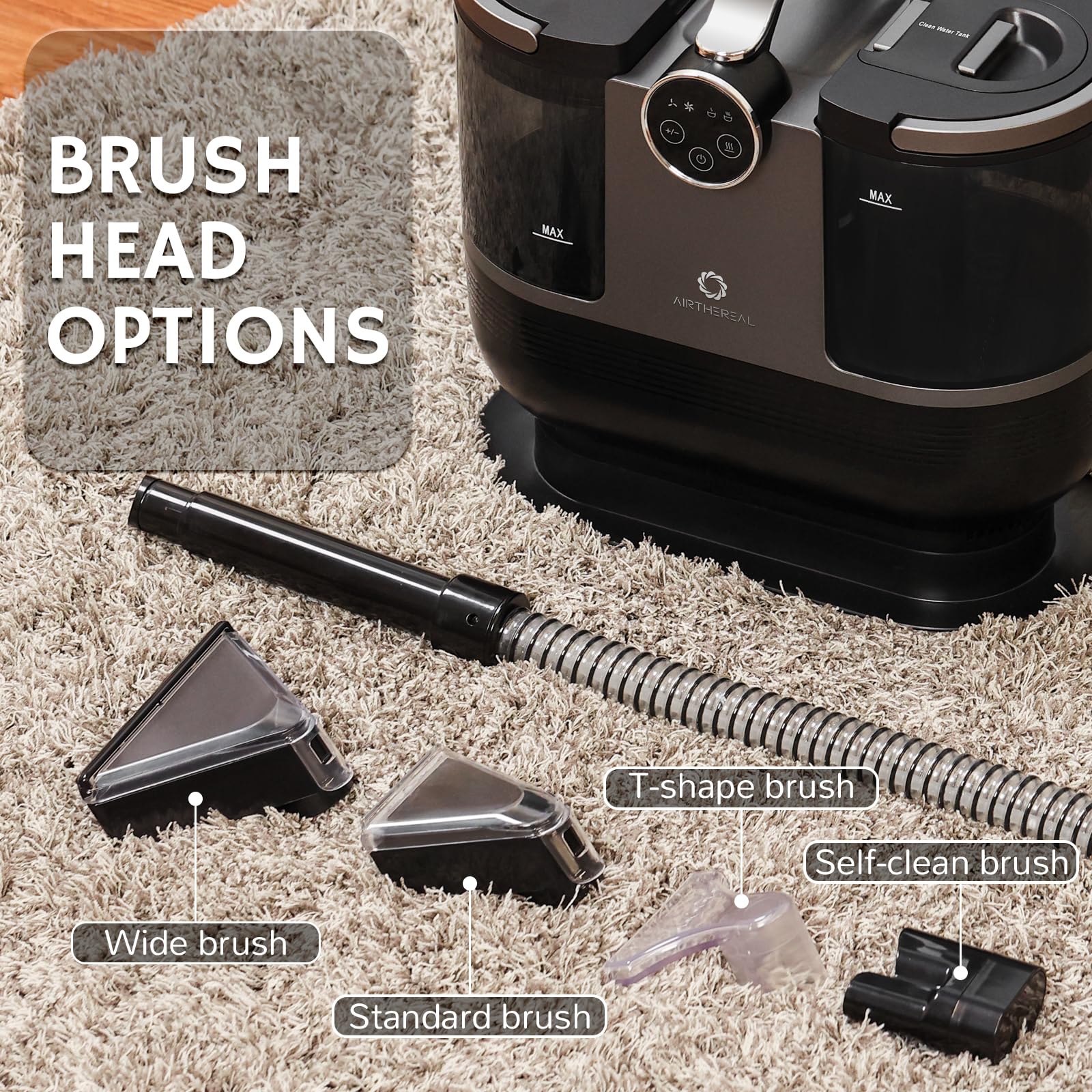 Airthereal S1 Portable Carpet Cleaner Machine - 14Kpa Deep Cleaning with Instant Heating, Self-Cleaning Function for Pet Hair, Stains & Odors | Perfect for Upholstery, Stairs, Car Seats & Couches | Home & Auto Cleaning Solution